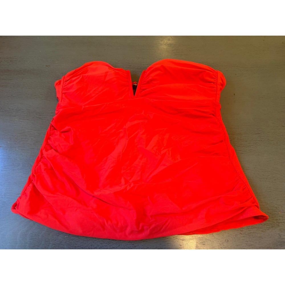 Time and Tru Red Ruched Bandeau Tankini Swim Top Large 12-14 Strapless Swimwear